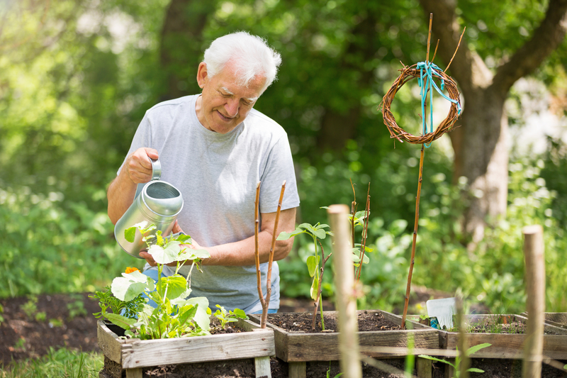 An image of an elderly man looking after some plants